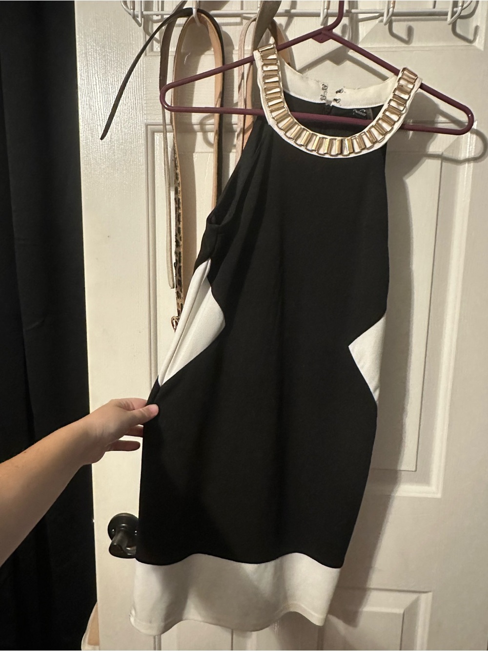 Windsor Black & White Beaded-Neck Mini Dress
